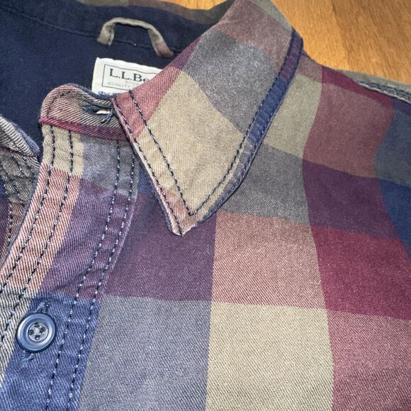 Vintage LL Bean Mens canvas Flannel Plaid Lined Barn Chore Shirt Jacket Sz XLT - Picture 12 of 13